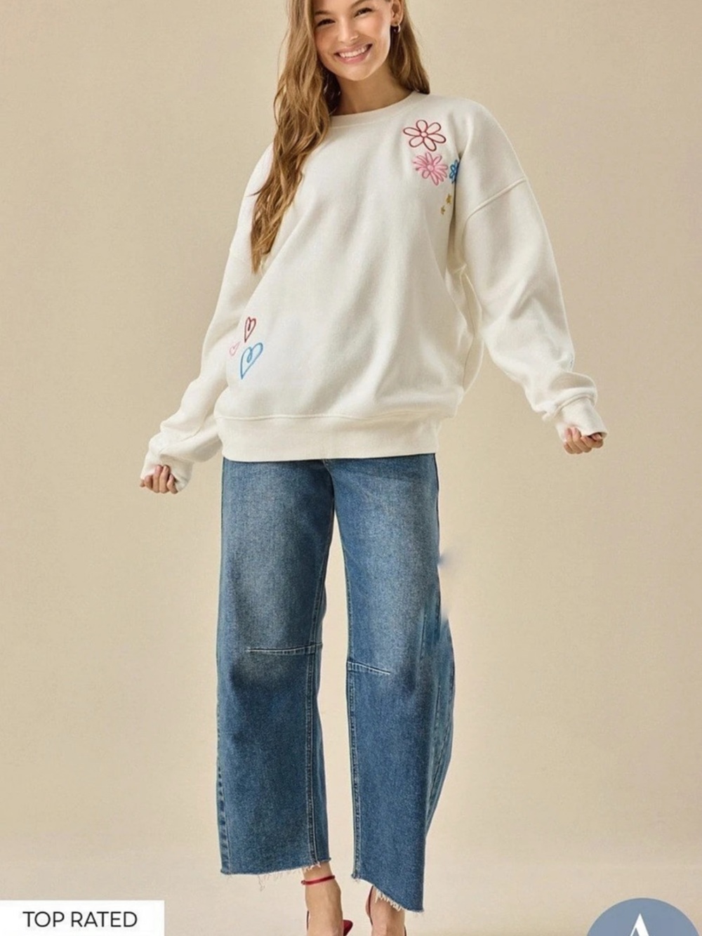 Altar’d State Make Heaven Crowded Embroidered Sweatshirt Large - Picture 7 of 10